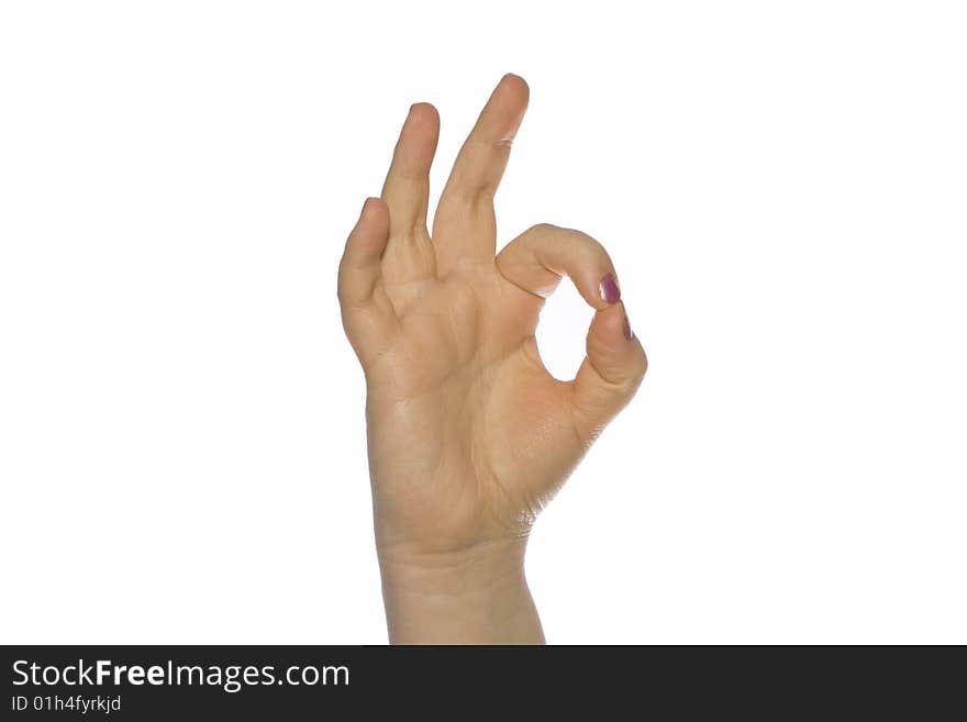 Photo of hand, showing ok sign, isolated over white