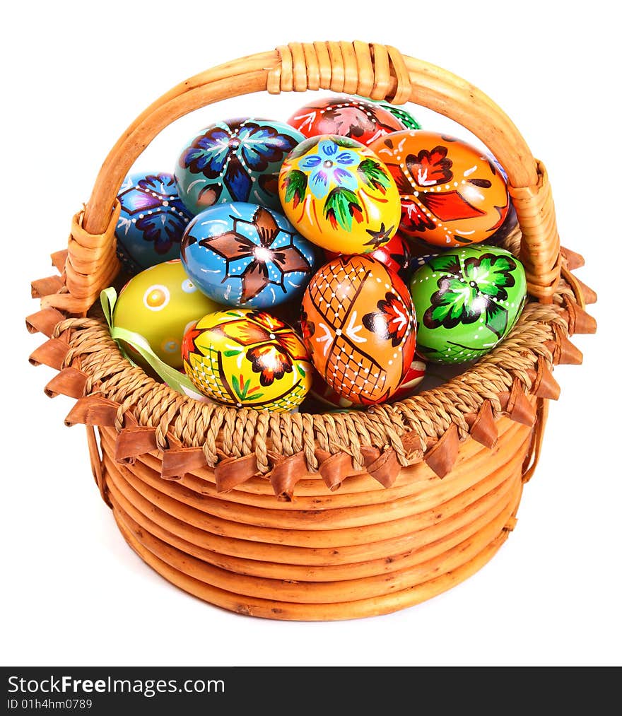 Easter Eggs In Wicker Basket