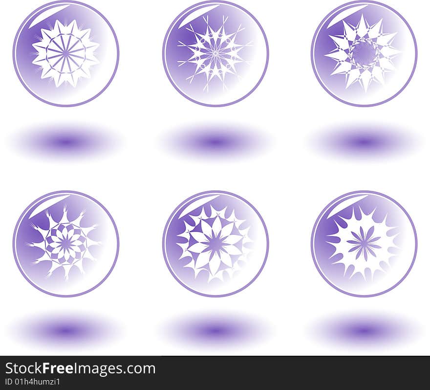 Six beautiful different snowflakes.Vector illustration