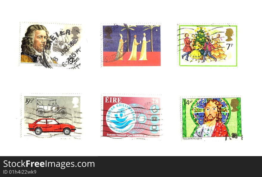 Six british post stamps background. Six british post stamps background