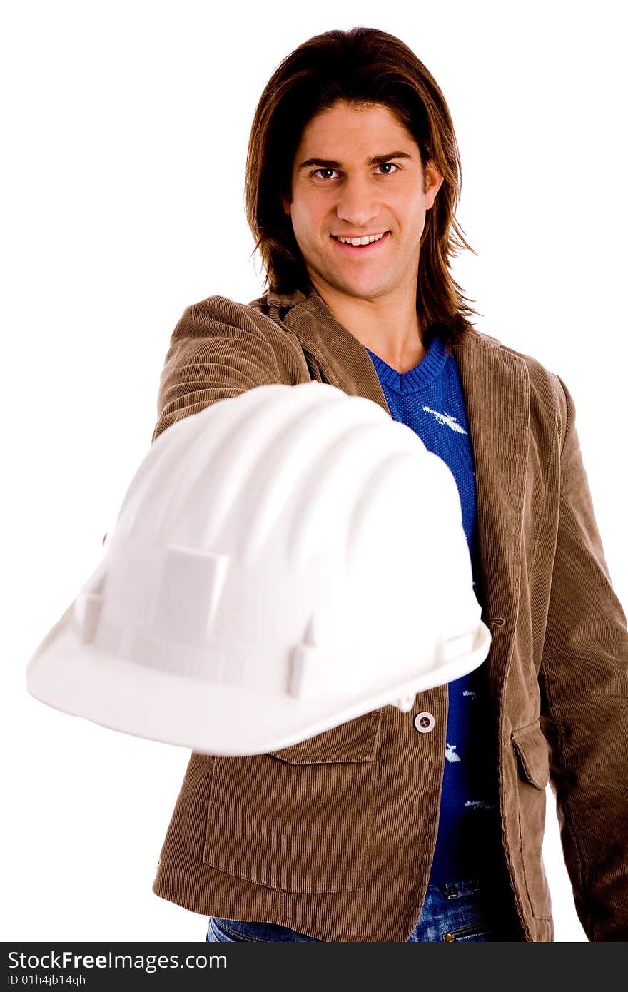 Portrait of thinking man looking up on an isolated white background