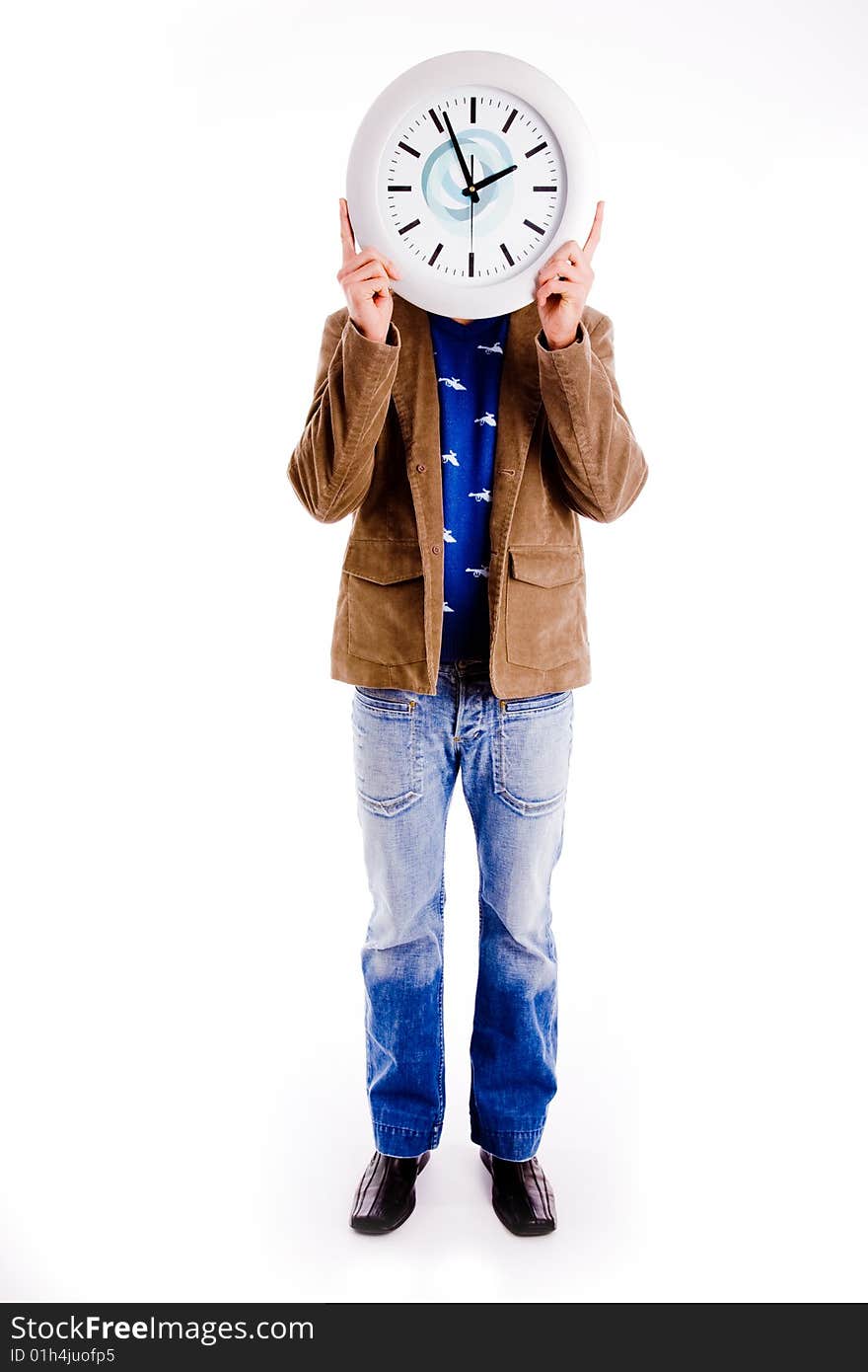 Portrait of thinking man looking up on an isolated white background