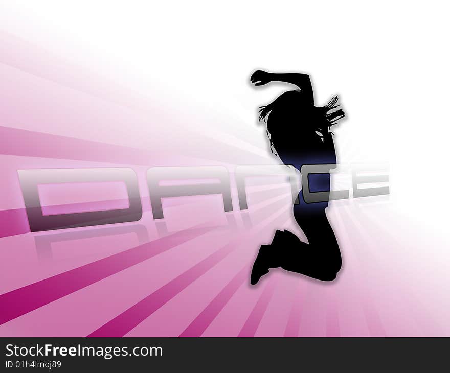 Dancing silhouette with starburst and white purple gradient background different colours. Dancing silhouette with starburst and white purple gradient background different colours