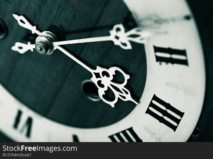 Closeup of antique looking clock dial