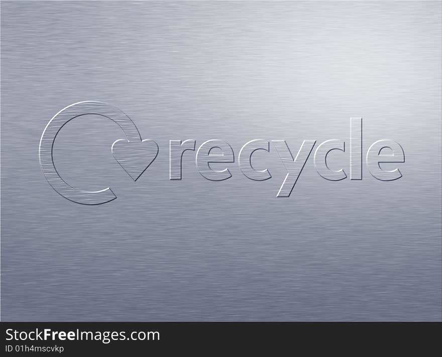 Recycle logo embossed on a metal sheet. Recycle logo embossed on a metal sheet