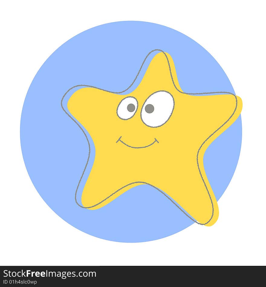 A yellow little star smiling on a blue background