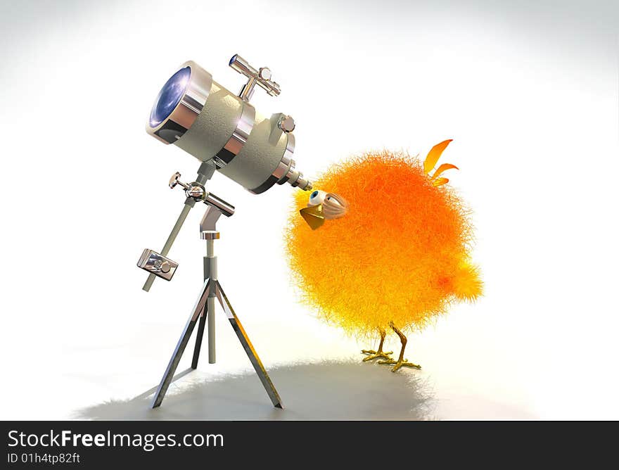 A chick looking into the telescope. A chick looking into the telescope