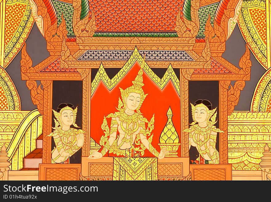 Details of Thai traditional style church painting.