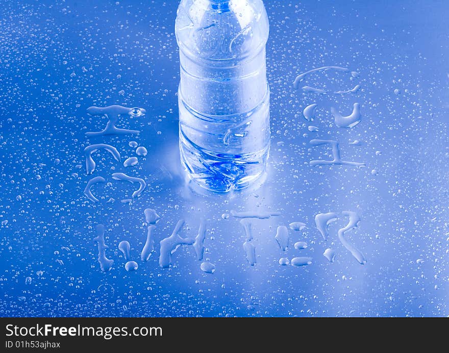 Mineral water in blue bottle