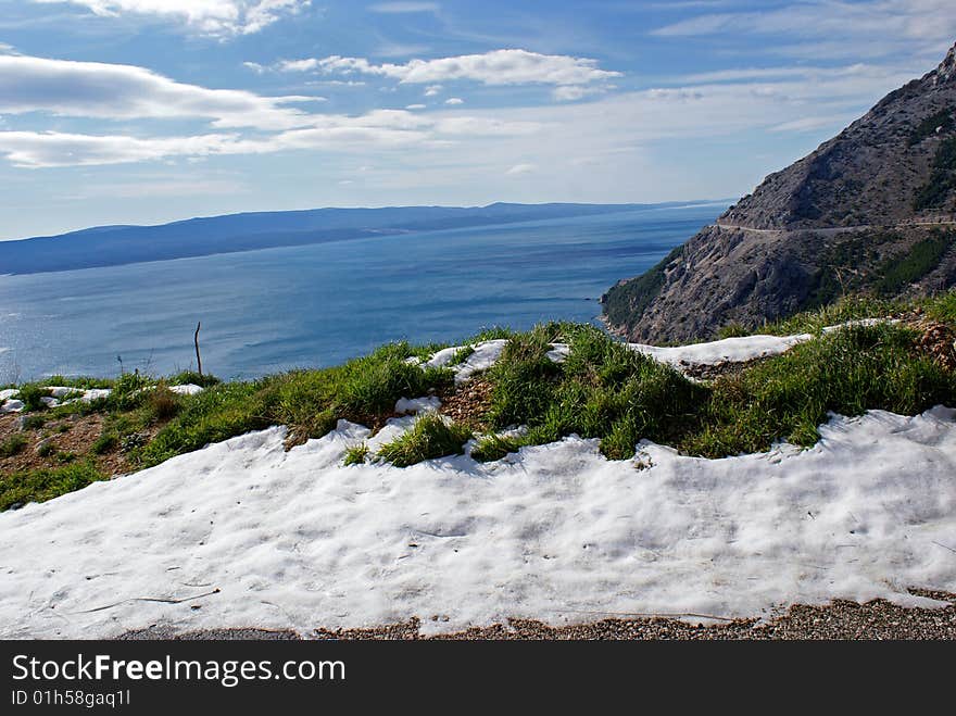 Snow by the sea