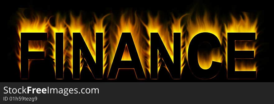 Finance word in fire background