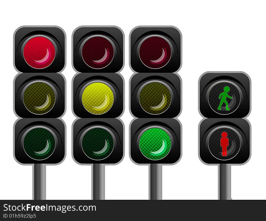 Illustration of traffic lights on white background.