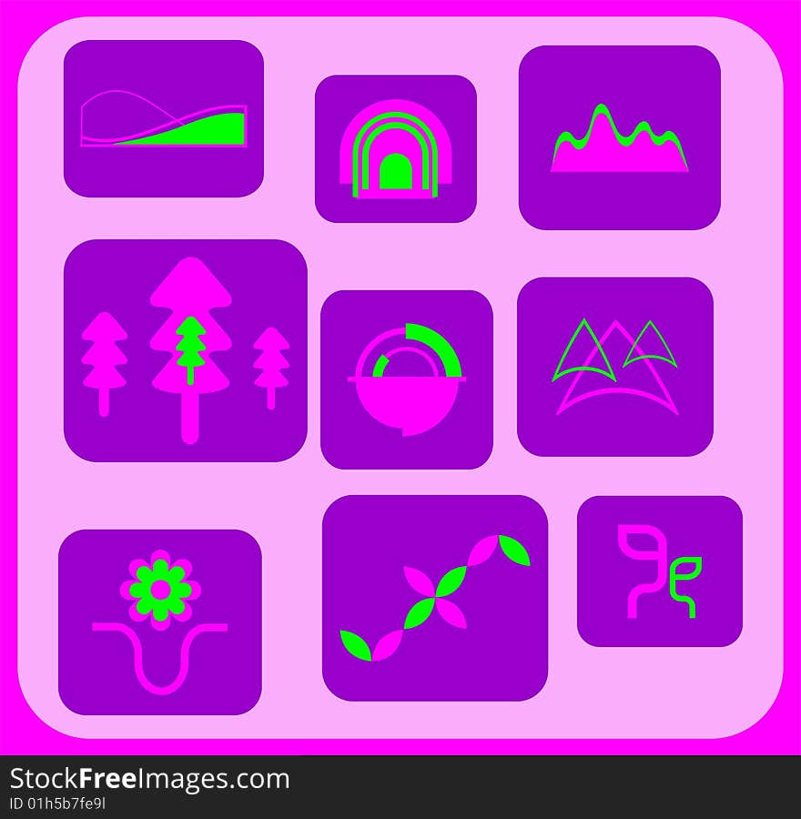 A set or collection of various artistic icons