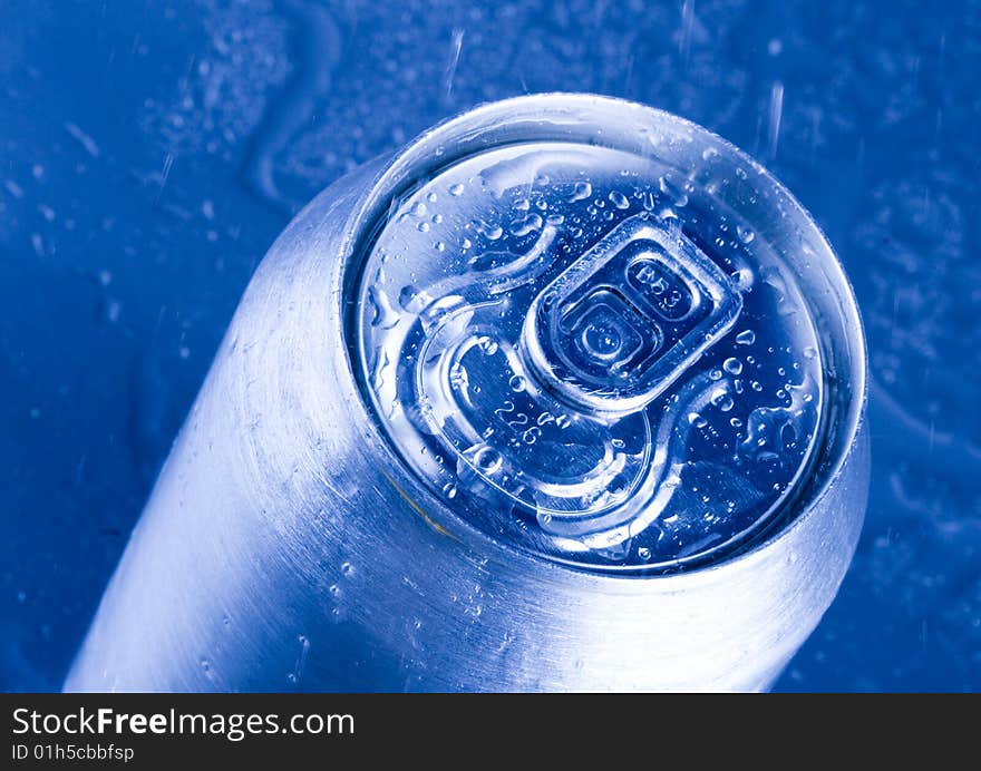 Silver tin of mineral water