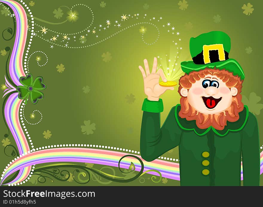 Saint Patrick S Magic Leprechaun With Golden Coin