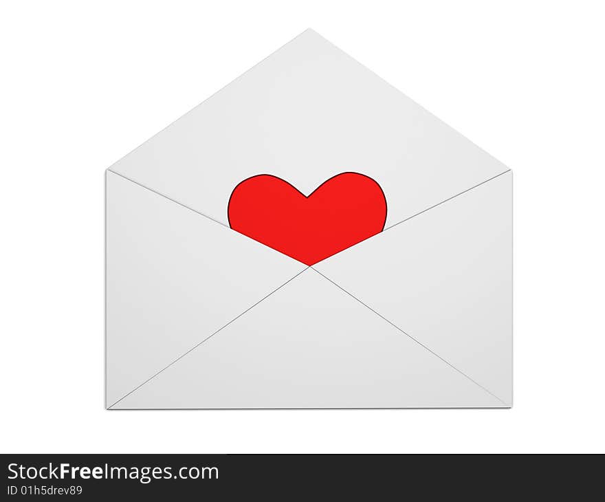 3d opened envelope with red heart symbol