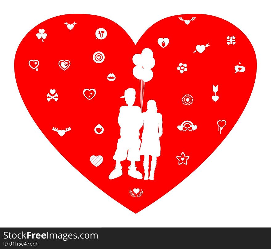 Heart with couple in white background. Heart with couple in white background