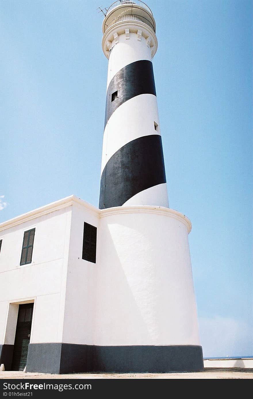 Close up view of a mediterranean beacon in menorca one of the spanish balearic islands. Close up view of a mediterranean beacon in menorca one of the spanish balearic islands