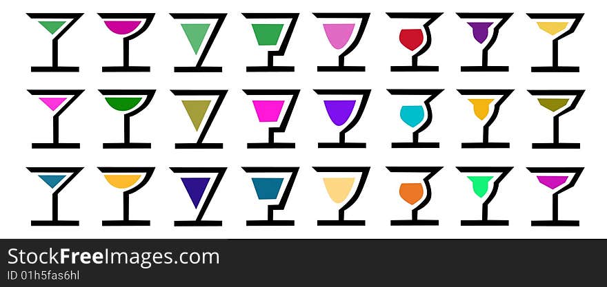 Illustration of 3 set of 8 each, stylish cocktail design. Illustration of 3 set of 8 each, stylish cocktail design