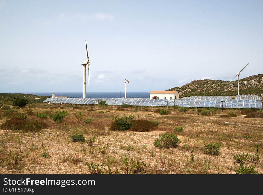 Mediterranean landscape with a wind farm