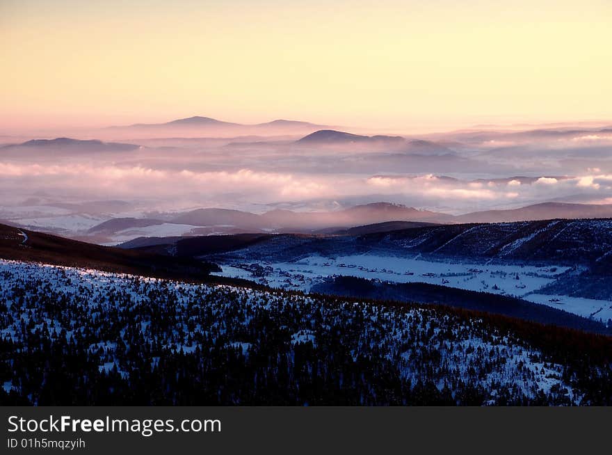 Snezka, National Park - Krkonose, Czech republic, view early morning. Snezka, National Park - Krkonose, Czech republic, view early morning