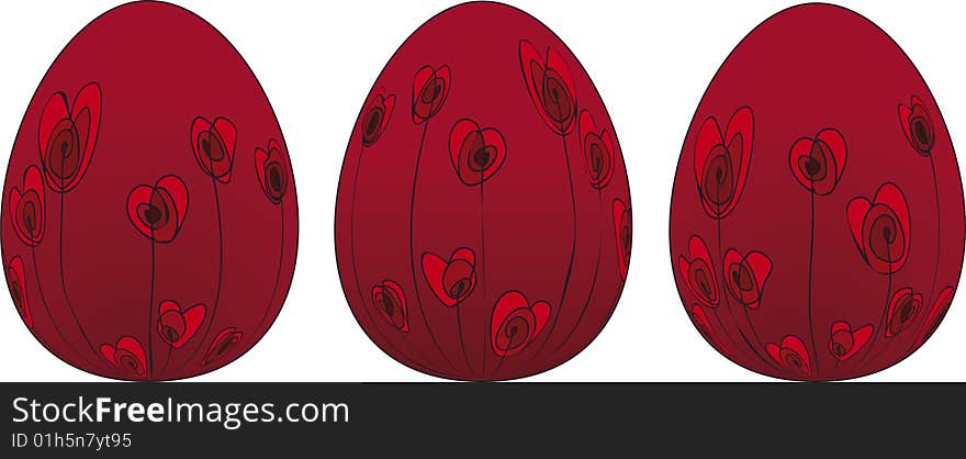 Easter Eggs with red and black flower design. Easter Eggs with red and black flower design