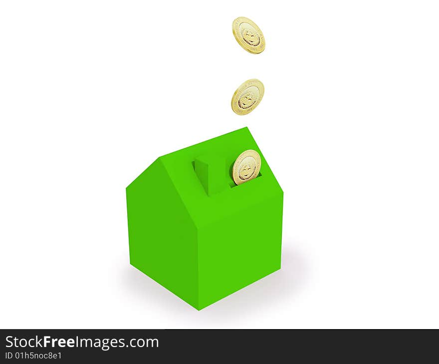 Green house and dollar on white background