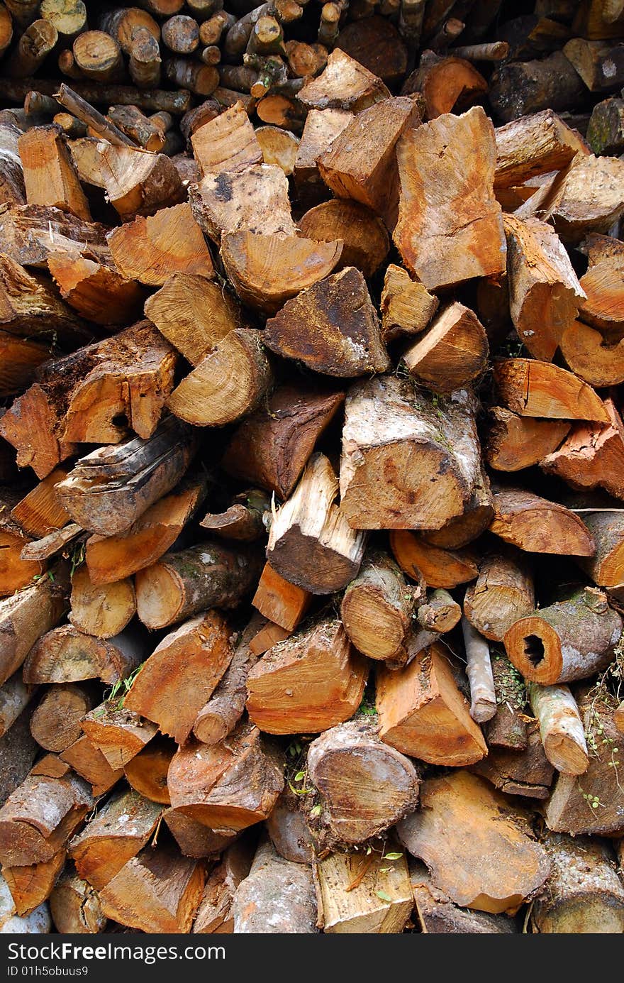 Stack of firewood under the bright sun.