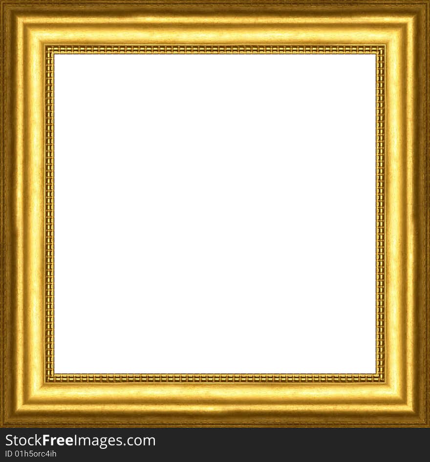 A picture gold frame on a white