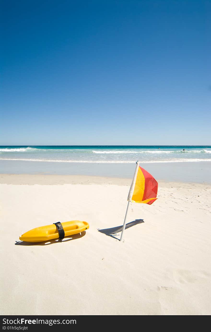 Close up of lifeguards equipment on beach. Close up of lifeguards equipment on beach