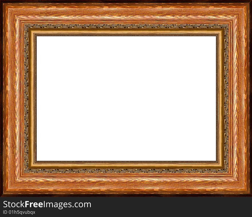 A picture gold frame on a white