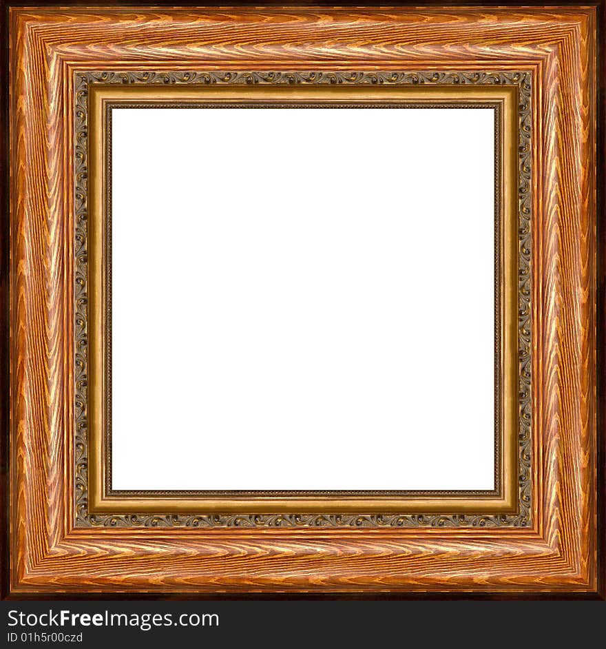 A picture gold frame on a white