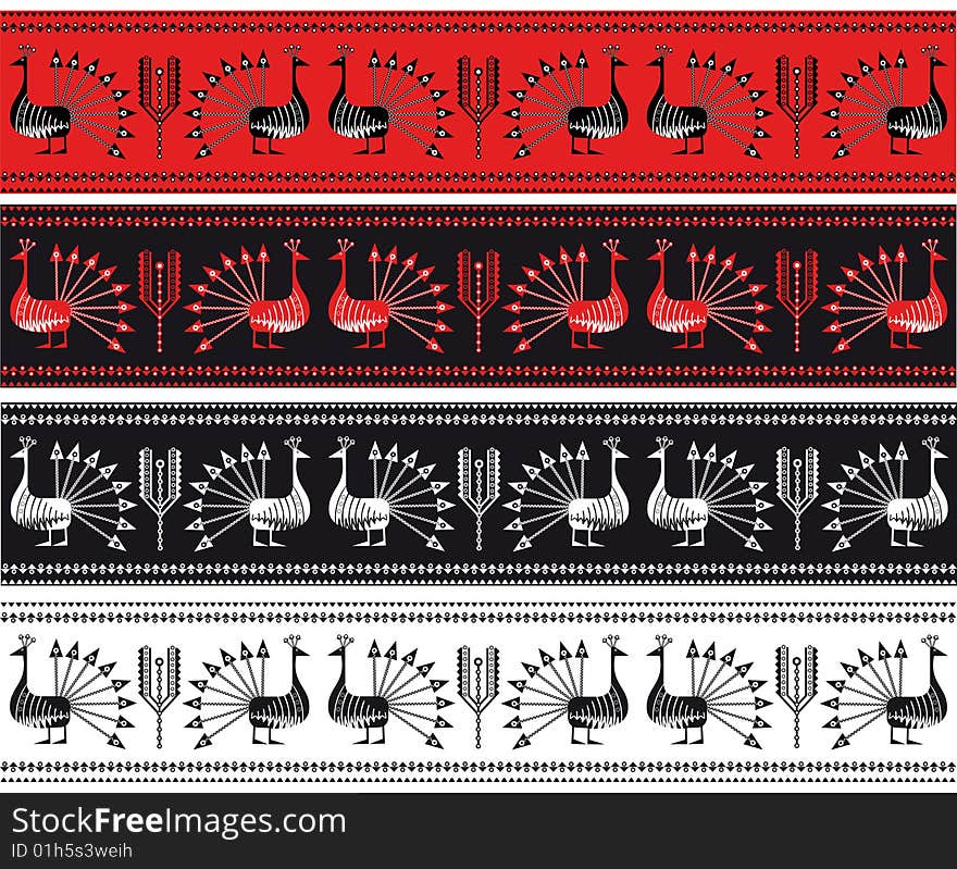 Border Designs. Red And Black Vector Illustration.