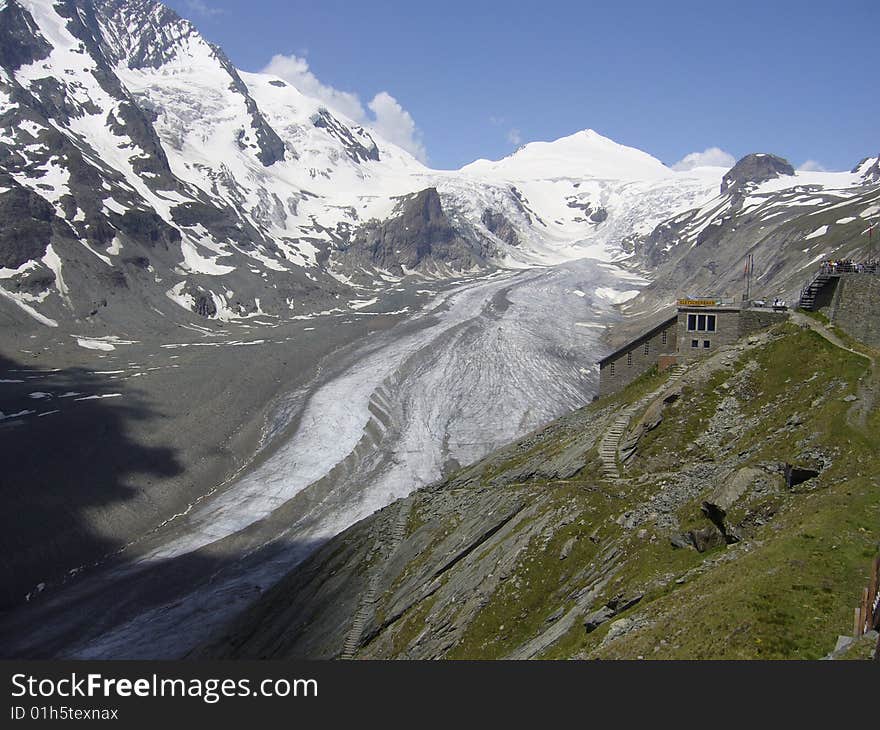 View of the austrian glacier called grossglockner in the summer. View of the austrian glacier called grossglockner in the summer