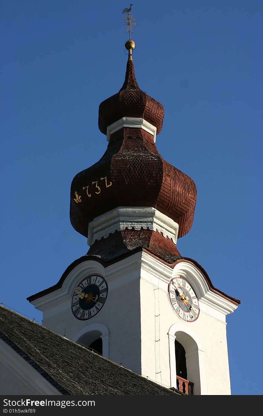 detail of old Church tower in Lofer Austria. detail of old Church tower in Lofer Austria