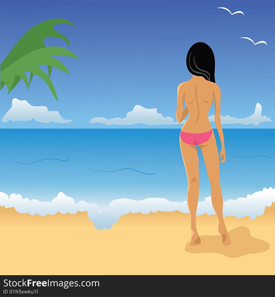 Girl in bikini standing on the beach. Girl in bikini standing on the beach