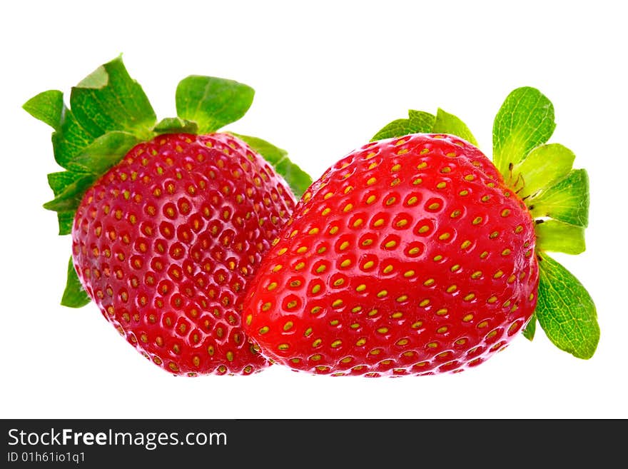 Two delicious strawberries isolated on white background