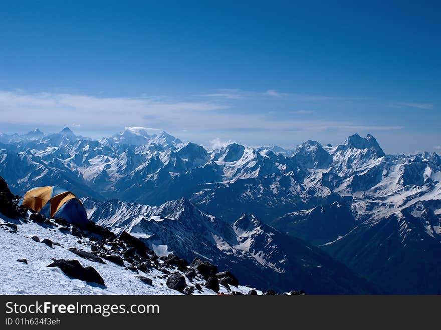 Tent on slopes of Elbrus. Tent on slopes of Elbrus