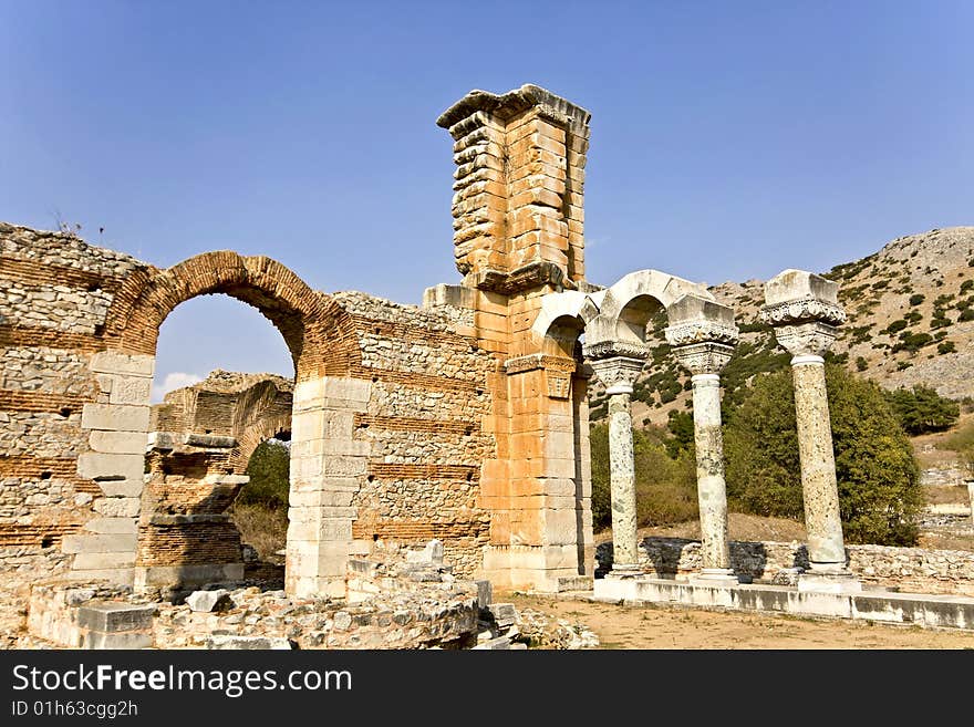 Detail View of an ancient greek temple from Filippous archaeological site in Greece