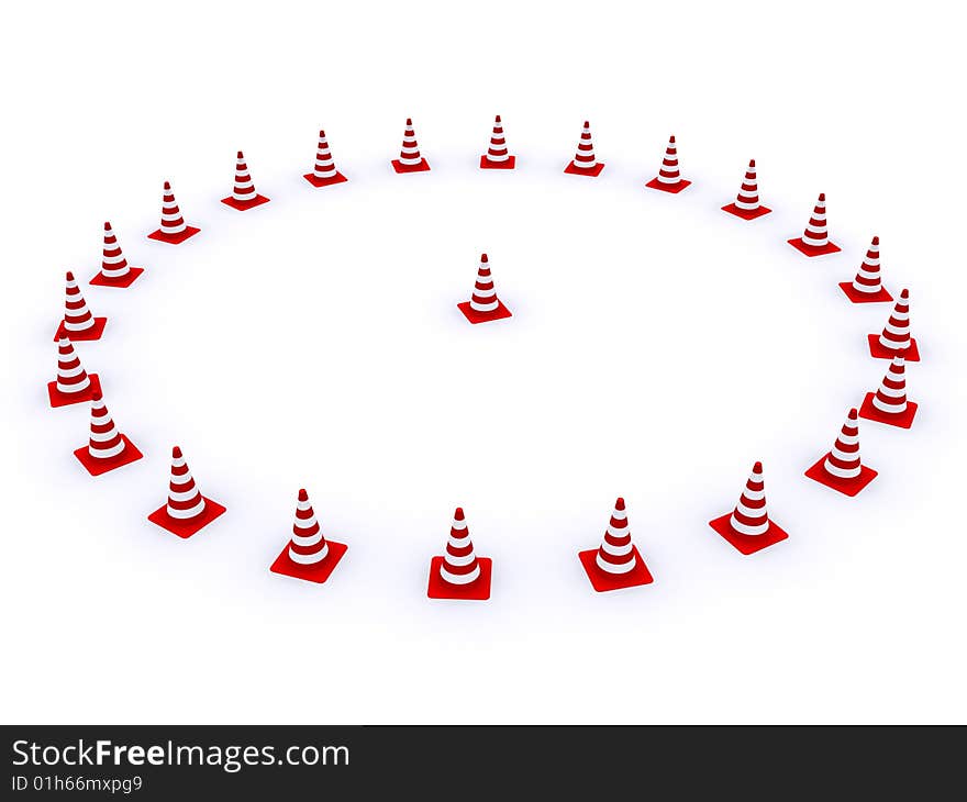 Road red-white cones on a white background. Road red-white cones on a white background