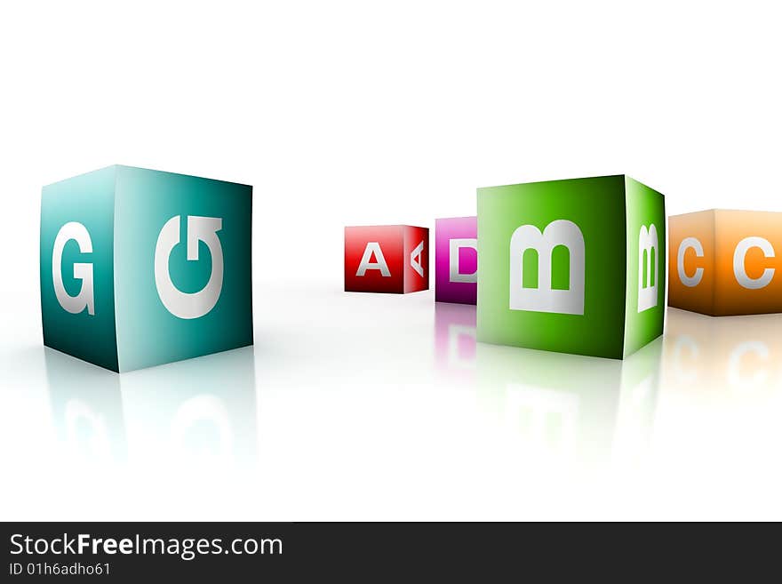 Alphabetical toys in cube shape - isolated