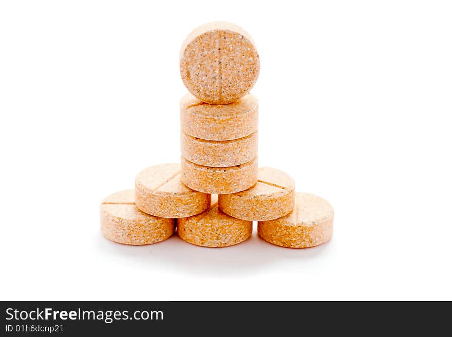 Tablets a close up. A photo on a white background.