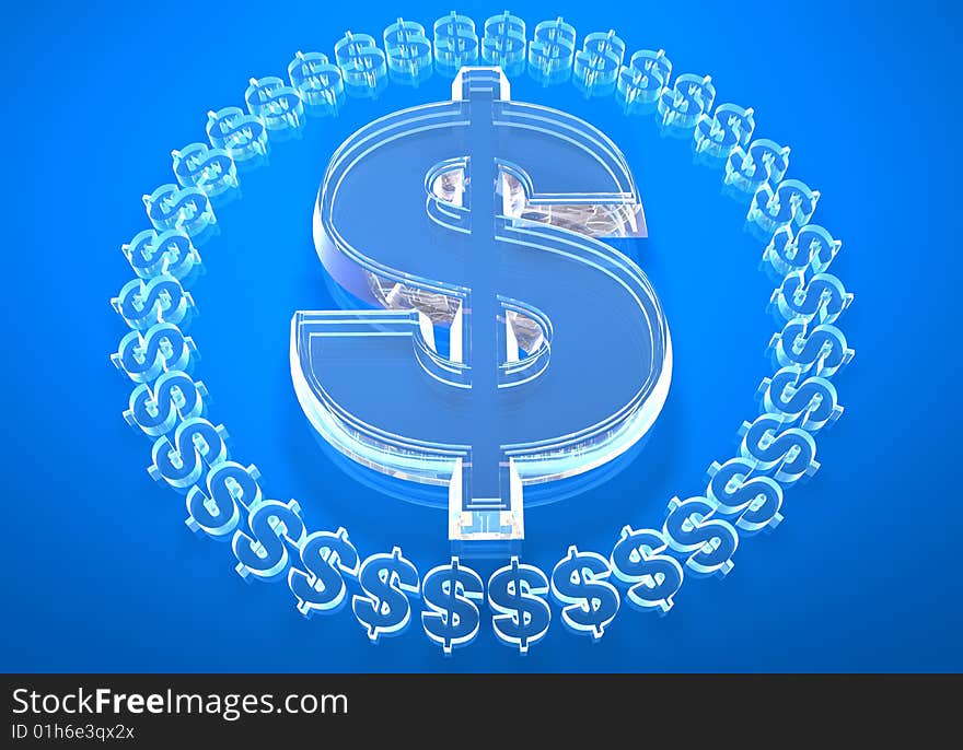 Large dolar symbol mage from a glass like material created in Cinema4d. Large dolar symbol mage from a glass like material created in Cinema4d