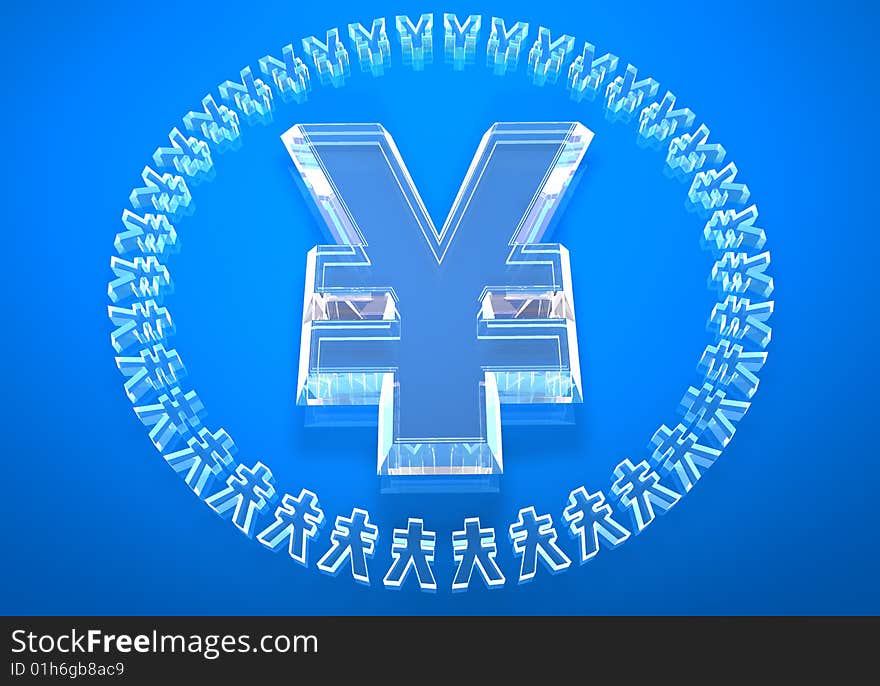 Large yen symbol made from a glass like material created in Cinema4d. Large yen symbol made from a glass like material created in Cinema4d