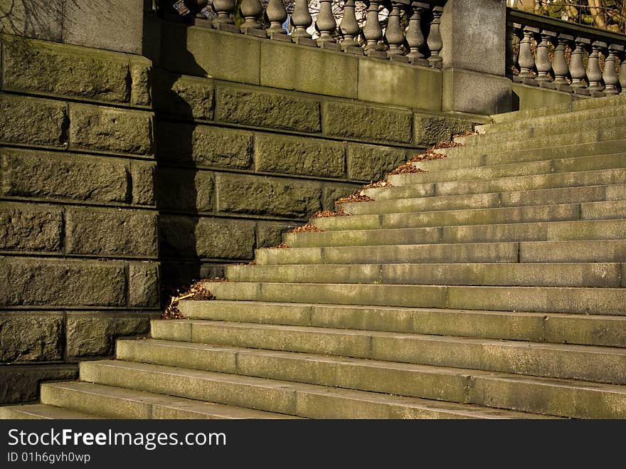 Park steps with stone walls