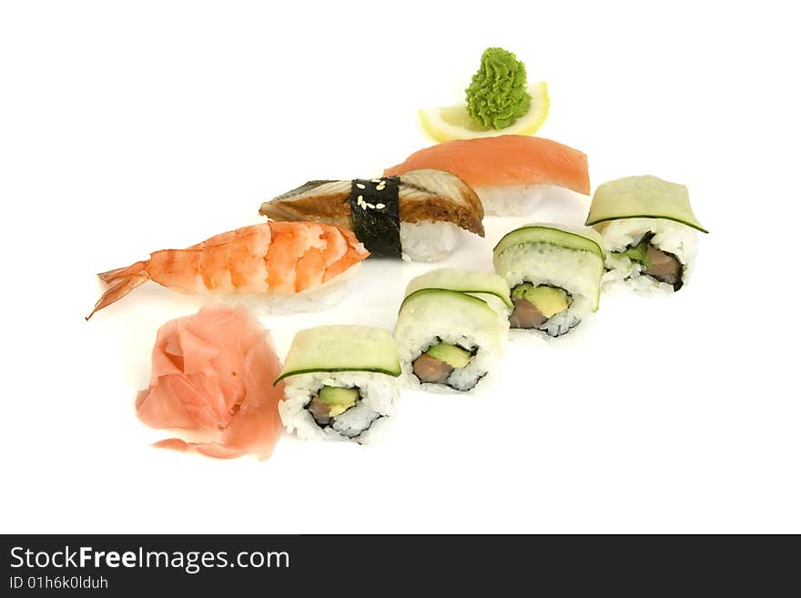 Sushi assortment isolated on the white background. Sushi assortment isolated on the white background