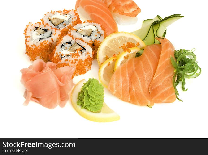 Sushi assortment isolated on the white background. Sushi assortment isolated on the white background