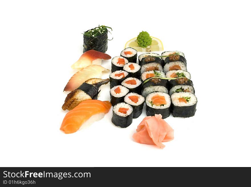 Sushi assortment isolated on the white background. Sushi assortment isolated on the white background