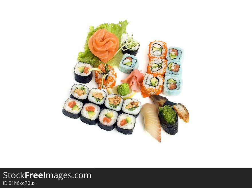 Sushi assortment isolated on the white background. Sushi assortment isolated on the white background