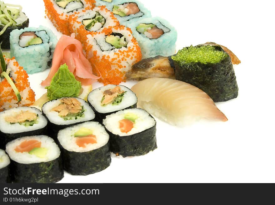 Sushi assortment isolated on the white background. Sushi assortment isolated on the white background